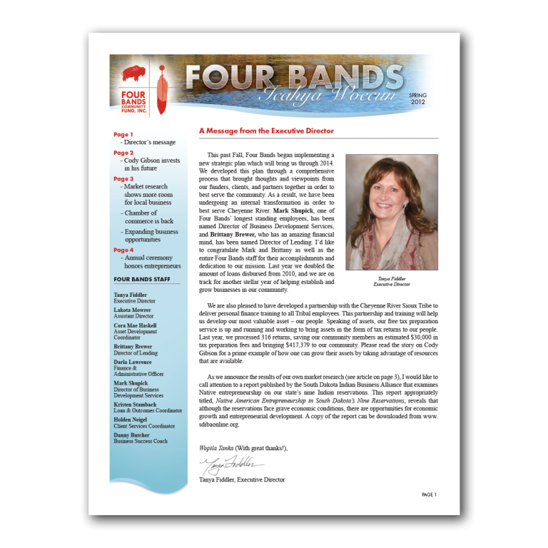 Newsletter Spring 2012 Four Bands Community Fund